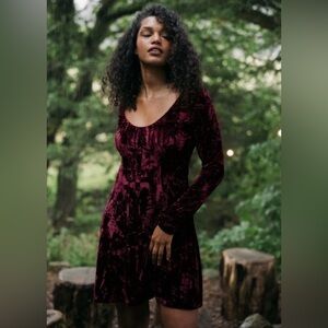 Vintage Betsey Johnson 90s Red Crushed Velvet Fit Flare Dress Medium